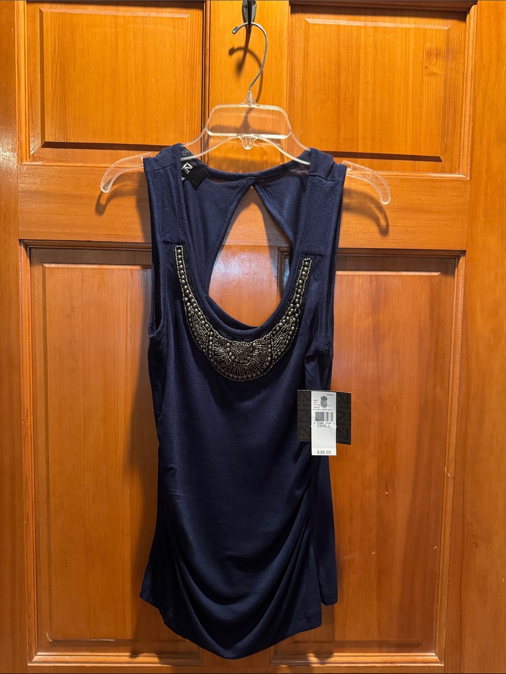 NWT iZ Byer Navy Embellished Neckline Tank Top Size Small